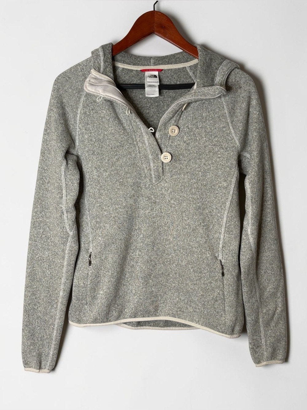 The North Face Fleece 1/4 Zip Hoodie Medium Button Accents Gray
